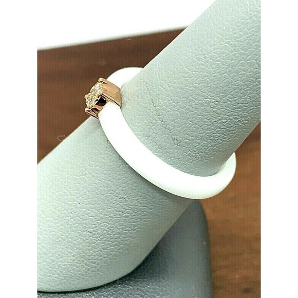 Engagement Promise Ring 0.05ctw Diamond Sterling Silver White Ceramic Size 7 - Picture 5 of 13